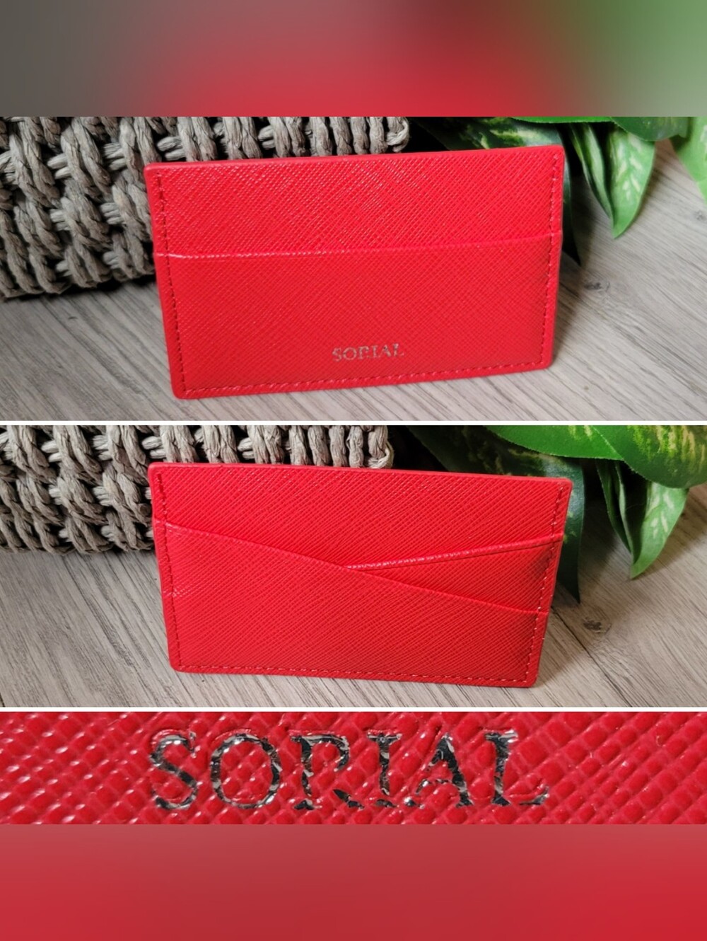 Sorial Red Credit Card Case Paisley Interior Saffiano Leather Slim Wallet, 4x2.5